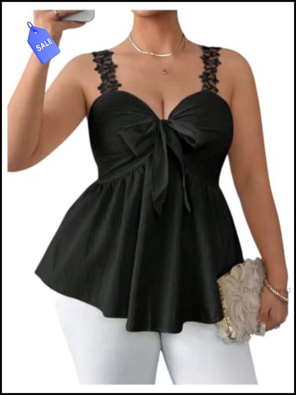 Plus Size Babydoll Sleeveless Peplum Tank Top Bow Knot Ruffle Hem